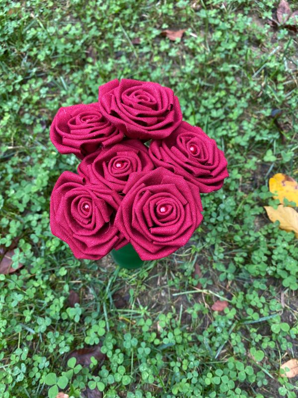 Red Linen Roses with Stems, Linen Flower Bouquet, Linen Flowers, Linen Roses, 12th Wedding Anniversary Gift, Linen Gift for Her, Twelfth