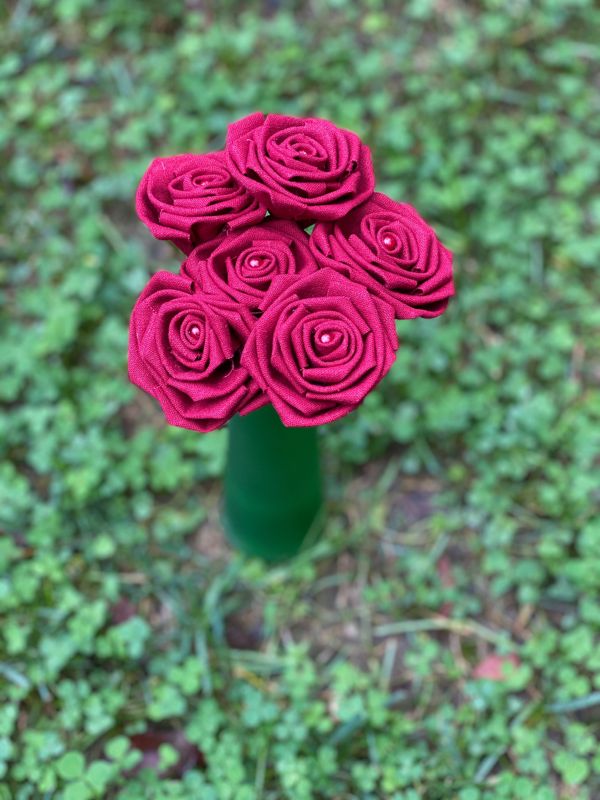 Red Linen Roses with Stems, Linen Flower Bouquet, Linen Flowers, Linen Roses, 12th Wedding Anniversary Gift, Linen Gift for Her, Twelfth