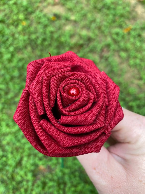 Red Linen Roses with Stems, Linen Flower Bouquet, Linen Flowers, Linen Roses, 12th Wedding Anniversary Gift, Linen Gift for Her, Twelfth