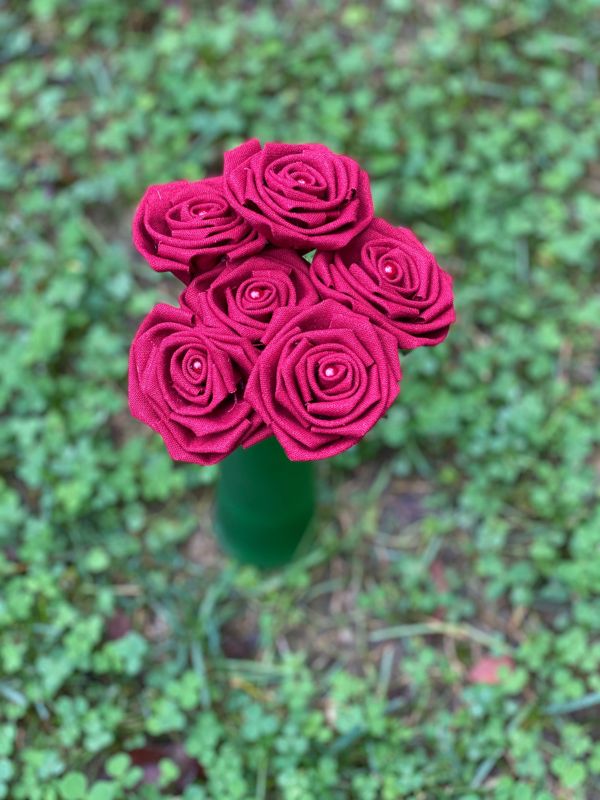 Red Linen Roses with Stems, Linen Flower Bouquet, Linen Flowers, Linen Roses, 12th Wedding Anniversary Gift, Linen Gift for Her, Twelfth