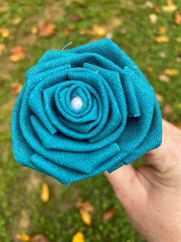 Teal Linen Roses with Stems, Linen Flower Bouquet, Linen Flowers, Linen Roses, 12th Wedding Anniversary Gift, Linen Gift for Her, Twelfth
