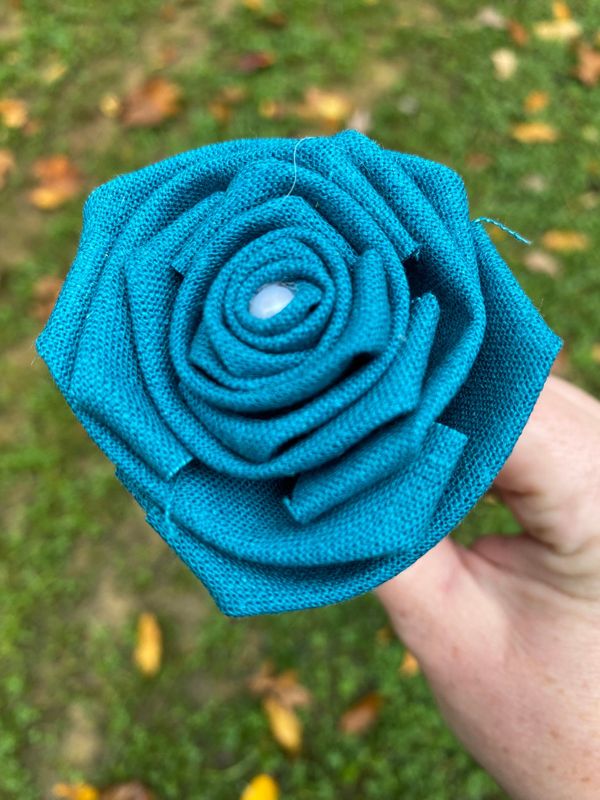 Teal Linen Roses with Stems, Linen Flower Bouquet, Linen Flowers, Linen Roses, 12th Wedding Anniversary Gift, Linen Gift for Her, Twelfth