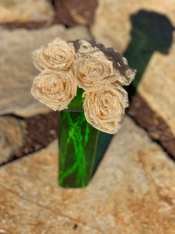 Champagne Lace Roses with Stems, Lace Flower Bouquet, Lace Flowers, Lace Roses, 13th Wedding Anniversary Gift, Lace Gift for Her, Thirteenth