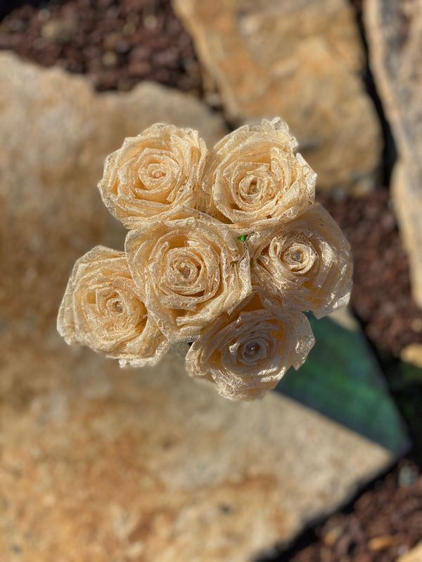 Champagne Lace Roses with Stems, Lace Flower Bouquet, Lace Flowers, Lace Roses, 13th Wedding Anniversary Gift, Lace Gift for Her, Thirteenth