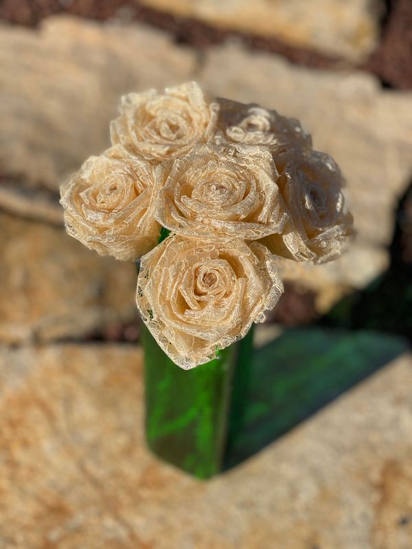 Champagne Lace Roses with Stems, Lace Flower Bouquet, Lace Flowers, Lace Roses, 13th Wedding Anniversary Gift, Lace Gift for Her, Thirteenth