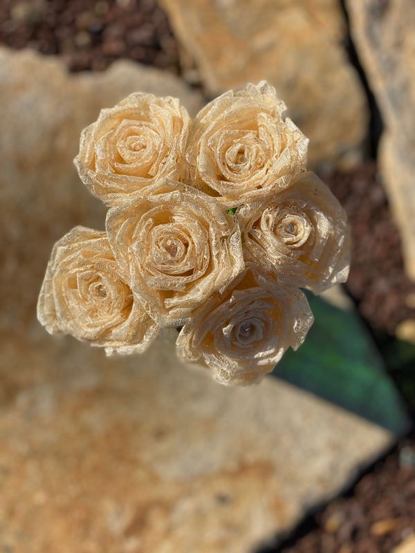 Champagne Lace Roses with Stems, Lace Flower Bouquet, Lace Flowers, Lace Roses, 13th Wedding Anniversary Gift, Lace Gift for Her, Thirteenth