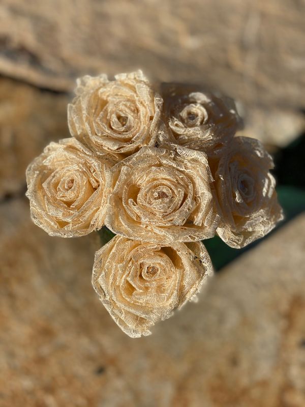 Champagne Lace Roses with Stems, Lace Flower Bouquet, Lace Flowers, Lace Roses, 13th Wedding Anniversary Gift, Lace Gift for Her, Thirteenth