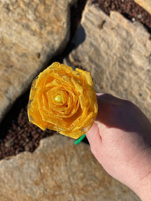 Bright Yellow Lace Roses with Stems, Lace Bouquet, Lace Flowers, Lace Roses, 13th Wedding Anniversary Gift, Lace Gift for Her, Thirteenth
