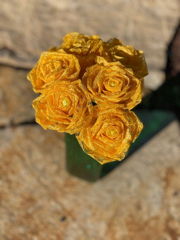 Bright Yellow Lace Roses with Stems, Lace Bouquet, Lace Flowers, Lace Roses, 13th Wedding Anniversary Gift, Lace Gift for Her, Thirteenth