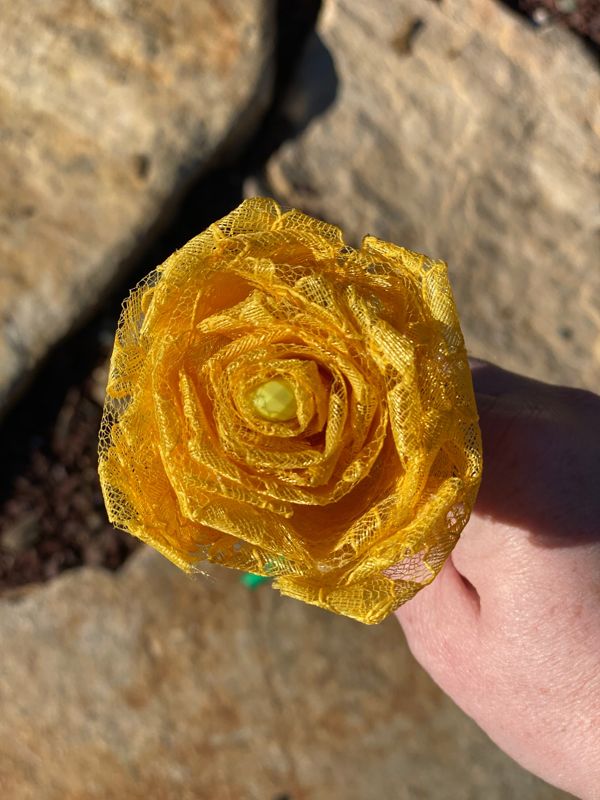 Bright Yellow Lace Roses with Stems, Lace Bouquet, Lace Flowers, Lace Roses, 13th Wedding Anniversary Gift, Lace Gift for Her, Thirteenth