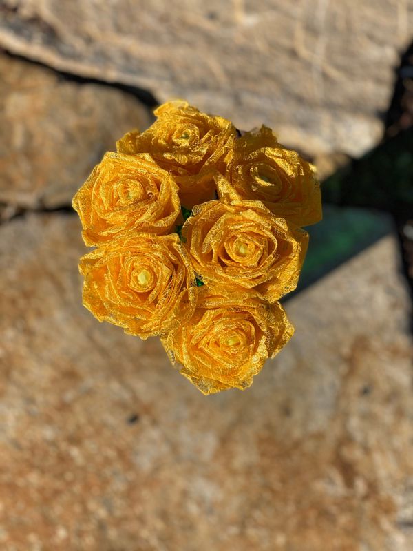 Bright Yellow Lace Roses with Stems, Lace Bouquet, Lace Flowers, Lace Roses, 13th Wedding Anniversary Gift, Lace Gift for Her, Thirteenth
