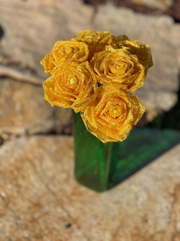 Bright Yellow Lace Roses with Stems, Lace Bouquet, Lace Flowers, Lace Roses, 13th Wedding Anniversary Gift, Lace Gift for Her, Thirteenth