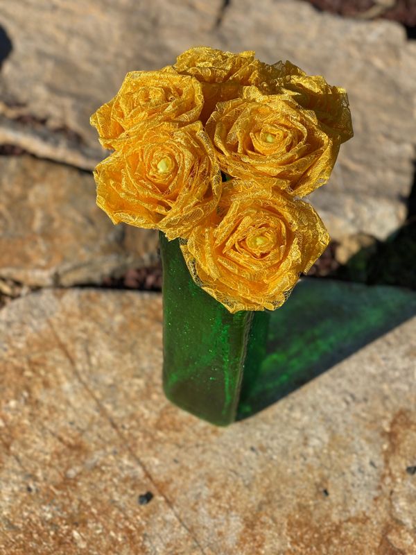 Bright Yellow Lace Roses with Stems, Lace Bouquet, Lace Flowers, Lace Roses, 13th Wedding Anniversary Gift, Lace Gift for Her, Thirteenth