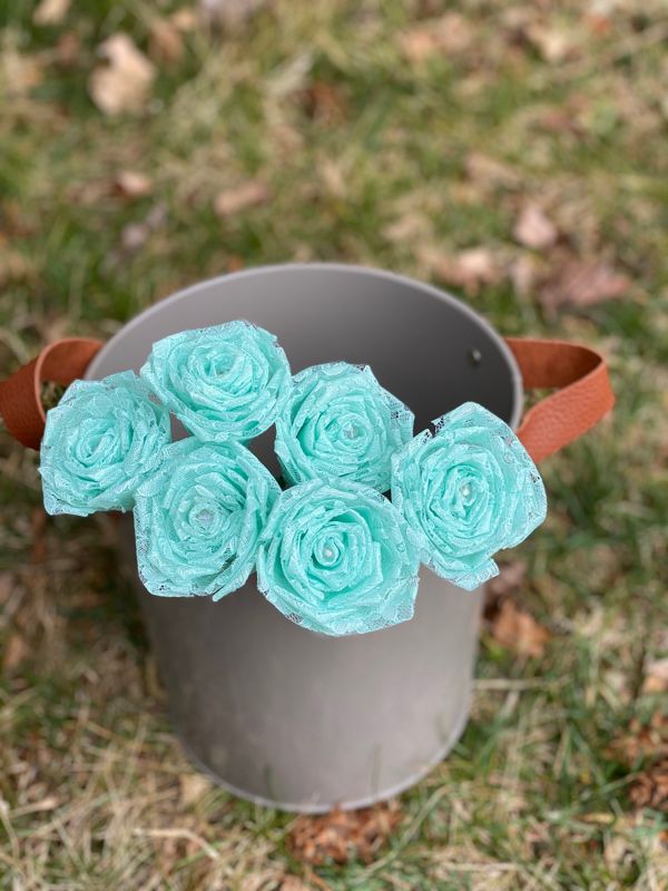 Mint GreenLace Roses with Stems, Lace Flower Bouquet, Lace Flowers, Lace Roses, 13th Wedding Anniversary Gift, Lace Gift for Her, Thirteenth