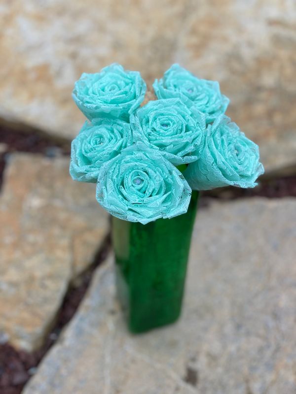 Mint GreenLace Roses with Stems, Lace Flower Bouquet, Lace Flowers, Lace Roses, 13th Wedding Anniversary Gift, Lace Gift for Her, Thirteenth