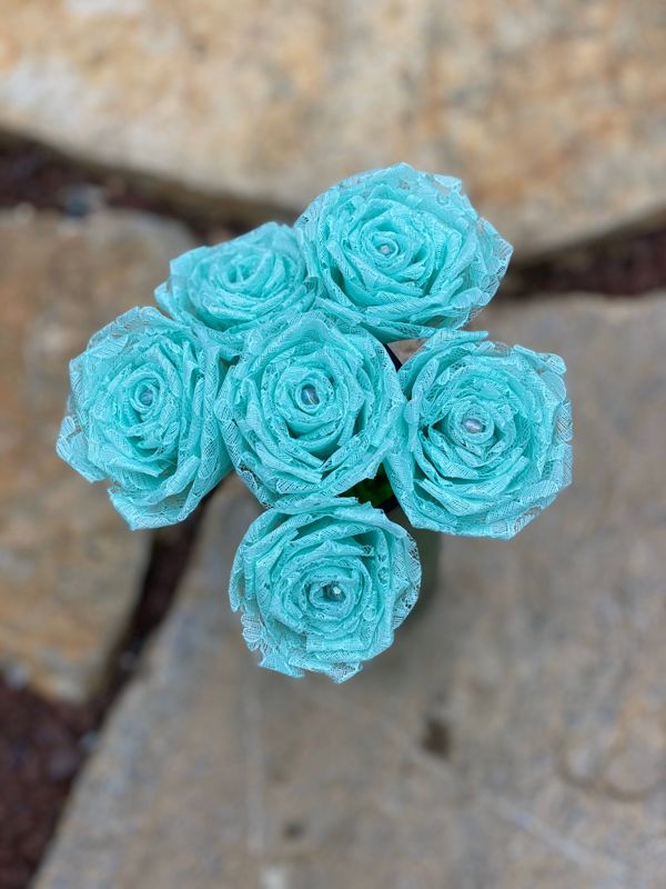 Mint GreenLace Roses with Stems, Lace Flower Bouquet, Lace Flowers, Lace Roses, 13th Wedding Anniversary Gift, Lace Gift for Her, Thirteenth