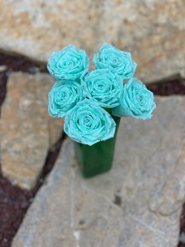 Mint GreenLace Roses with Stems, Lace Flower Bouquet, Lace Flowers, Lace Roses, 13th Wedding Anniversary Gift, Lace Gift for Her, Thirteenth