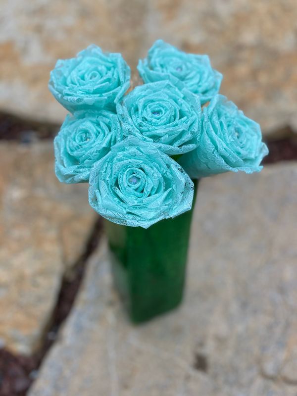 Mint GreenLace Roses with Stems, Lace Flower Bouquet, Lace Flowers, Lace Roses, 13th Wedding Anniversary Gift, Lace Gift for Her, Thirteenth