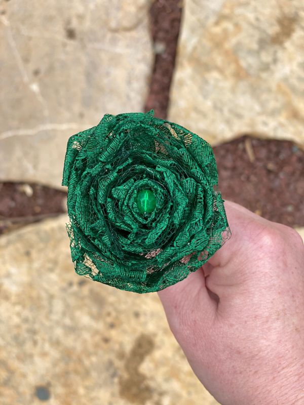 Dark Green Lace Roses with Stems, Lace Flower Bouquet, Lace Flower, Lace Roses, 13th Wedding Anniversary Gift, Lace Gift for Her, Thirteenth