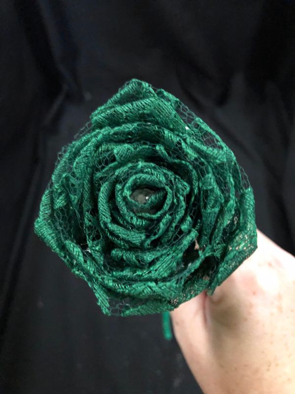Dark Green Lace Roses with Stems, Lace Flower Bouquet, Lace Flower, Lace Roses, 13th Wedding Anniversary Gift, Lace Gift for Her, Thirteenth