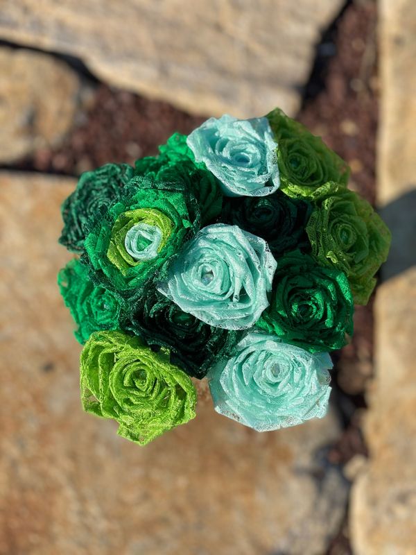 Asst Green Lace Roses with Stems, Lace Flower Bouquet, Lace Flower, Lace Roses, 13th Wedding Anniversary Gift, Lace Gift for Her, Thirteenth