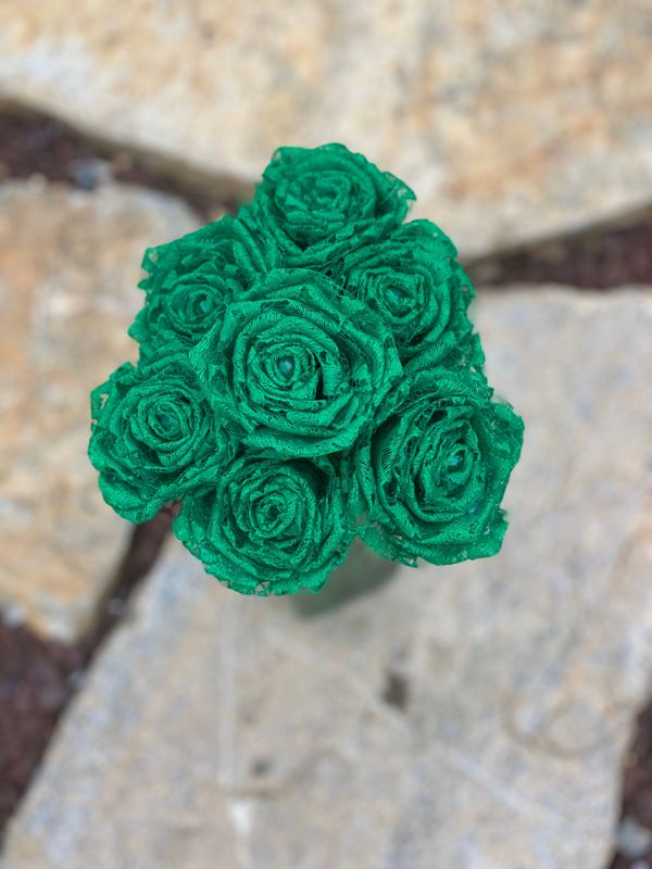 Kelly Green Lace Roses with Stems, Lace Flower Bouquet, Lace Flower, Lace Rose, 13th Wedding Anniversary Gift, Lace Gift for Her, Thirteenth