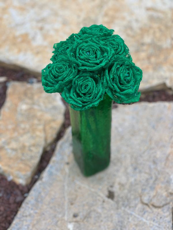 Kelly Green Lace Roses with Stems, Lace Flower Bouquet, Lace Flower, Lace Rose, 13th Wedding Anniversary Gift, Lace Gift for Her, Thirteenth