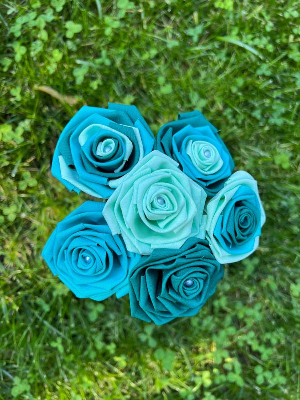 Teal Fabric Roses with Stems, Teal Ombré Flower Bouquet, Teal Rose, Teal Ombré Roses, Cotton Anniversary, Second Anniversary, Gift for Her