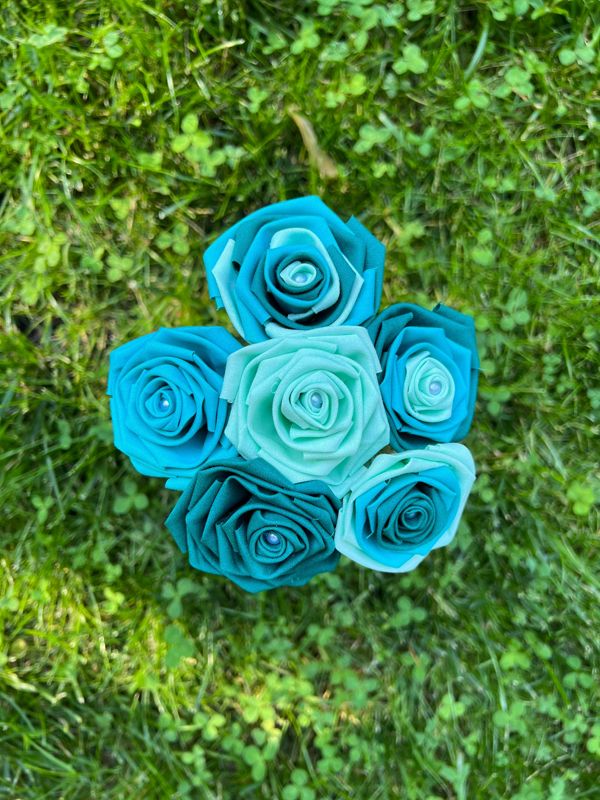 Teal Fabric Roses with Stems, Teal Ombré Flower Bouquet, Teal Rose, Teal Ombré Roses, Cotton Anniversary, Second Anniversary, Gift for Her