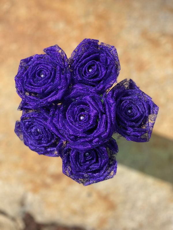 Royal Purple Lace Roses with Stem, Lace Flower Bouquet, Lace Flower, Lace Rose, 13th Wedding Anniversary Gift, Lace Gift for Her, Thirteenth