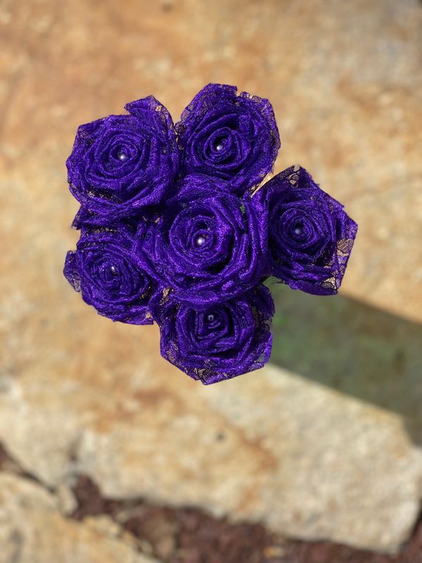 Royal Purple Lace Roses with Stem, Lace Flower Bouquet, Lace Flower, Lace Rose, 13th Wedding Anniversary Gift, Lace Gift for Her, Thirteenth