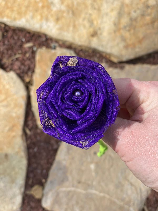 Royal Purple Lace Roses with Stem, Lace Flower Bouquet, Lace Flower, Lace Rose, 13th Wedding Anniversary Gift, Lace Gift for Her, Thirteenth
