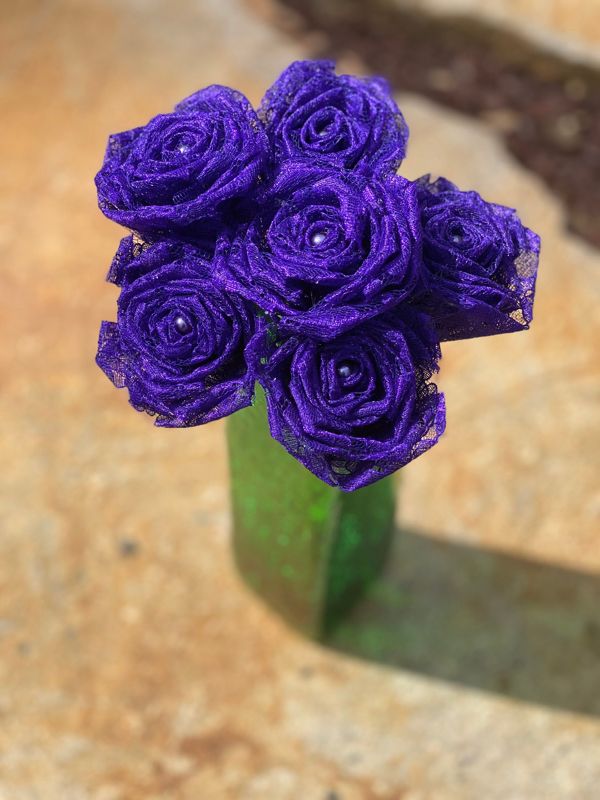 Royal Purple Lace Roses with Stem, Lace Flower Bouquet, Lace Flower, Lace Rose, 13th Wedding Anniversary Gift, Lace Gift for Her, Thirteenth