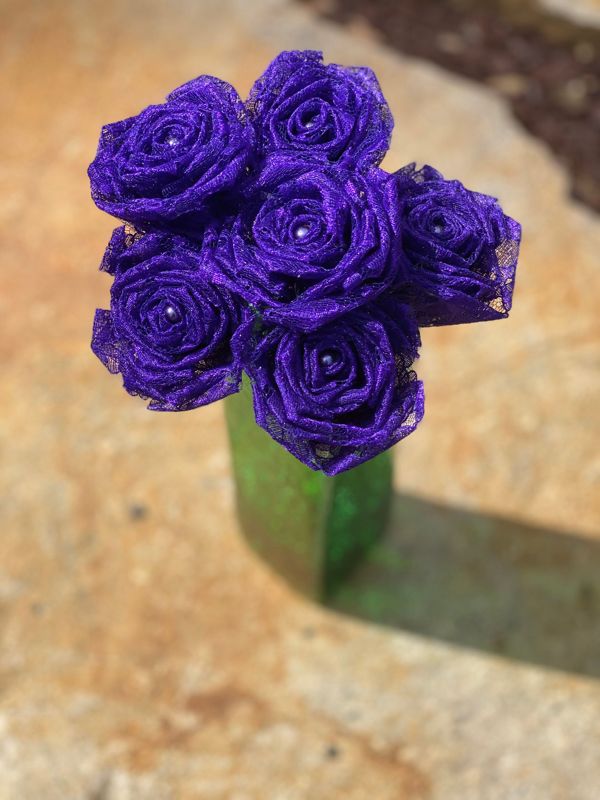 Royal Purple Lace Roses with Stem, Lace Flower Bouquet, Lace Flower, Lace Rose, 13th Wedding Anniversary Gift, Lace Gift for Her, Thirteenth