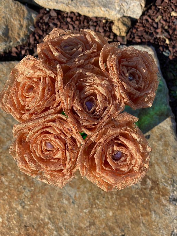 Light Orange Lace Roses with Stem, Lace Flower Bouquet, Lace Flower, Lace Rose, 13th Wedding Anniversary Gift, Lace Gift for Her, Thirteenth