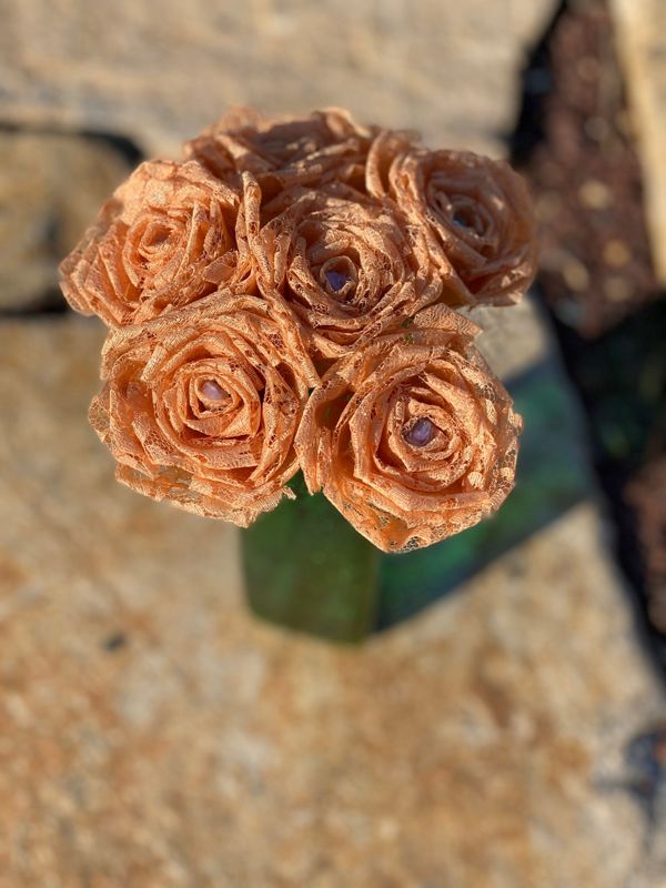 Light Orange Lace Roses with Stem, Lace Flower Bouquet, Lace Flower, Lace Rose, 13th Wedding Anniversary Gift, Lace Gift for Her, Thirteenth