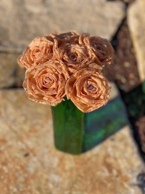 Light Orange Lace Roses with Stem, Lace Flower Bouquet, Lace Flower, Lace Rose, 13th Wedding Anniversary Gift, Lace Gift for Her, Thirteenth