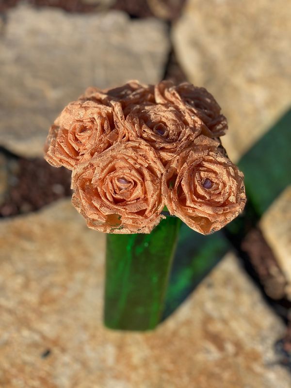 Light Orange Lace Roses with Stem, Lace Flower Bouquet, Lace Flower, Lace Rose, 13th Wedding Anniversary Gift, Lace Gift for Her, Thirteenth