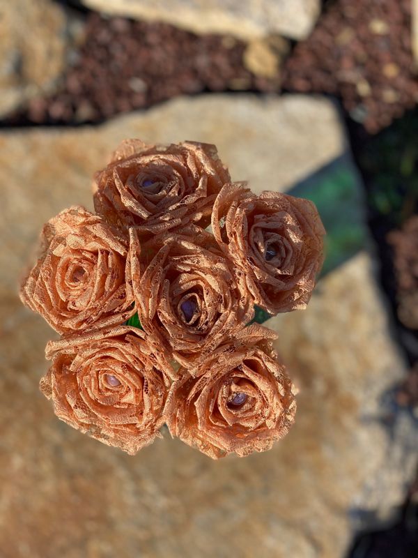 Light Orange Lace Roses with Stem, Lace Flower Bouquet, Lace Flower, Lace Rose, 13th Wedding Anniversary Gift, Lace Gift for Her, Thirteenth