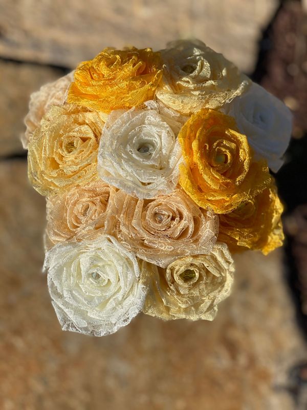 Assorted Yellow Lace Roses with Stems, Lace Bouquet, Lace Flowers, Lace Roses, 13th Wedding Anniversary Gift, Lace Gift for Her, Thirteenth