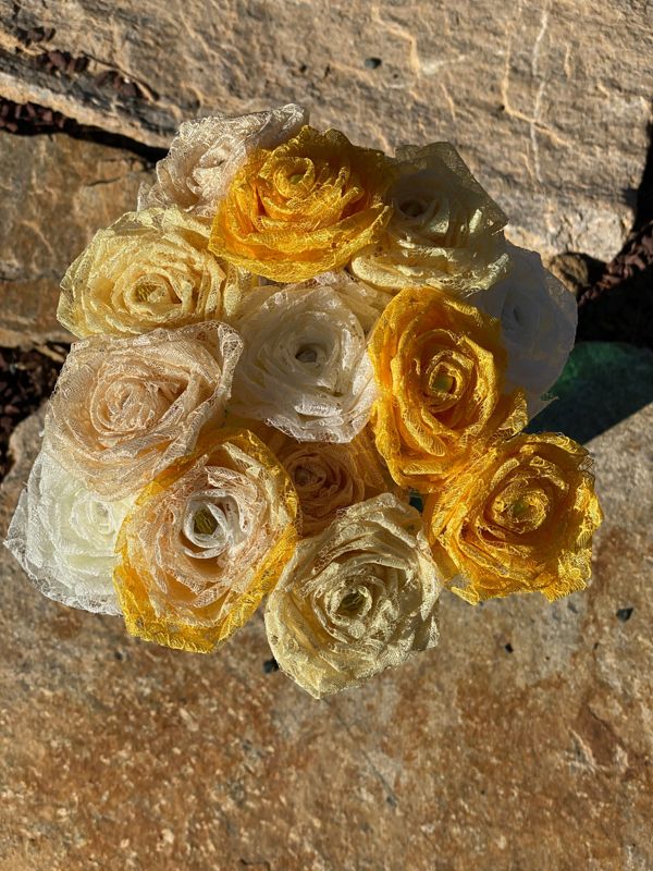 Assorted Yellow Lace Roses with Stems, Lace Bouquet, Lace Flowers, Lace Roses, 13th Wedding Anniversary Gift, Lace Gift for Her, Thirteenth