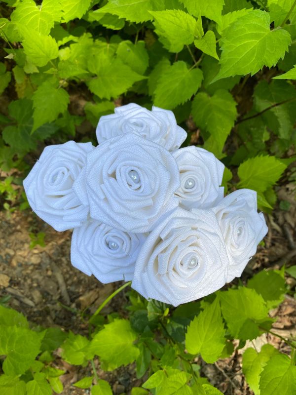 White Linen Roses with Stems, Linen Flower Bouquet, Linen Flowers, Linen Roses, 12th Wedding Anniversary Gift, Linen Gift for Her, Twelfth