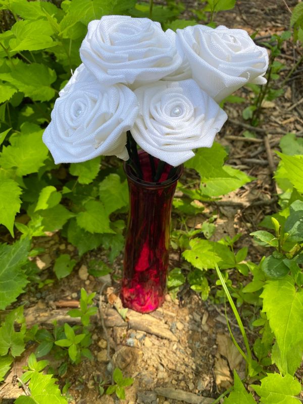 White Linen Roses with Stems, Linen Flower Bouquet, Linen Flowers, Linen Roses, 12th Wedding Anniversary Gift, Linen Gift for Her, Twelfth