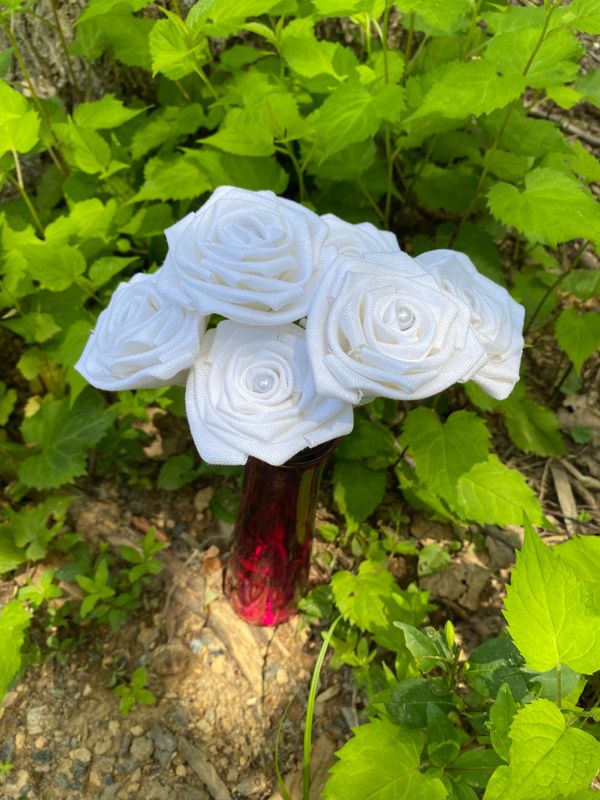 White Linen Roses with Stems, Linen Flower Bouquet, Linen Flowers, Linen Roses, 12th Wedding Anniversary Gift, Linen Gift for Her, Twelfth
