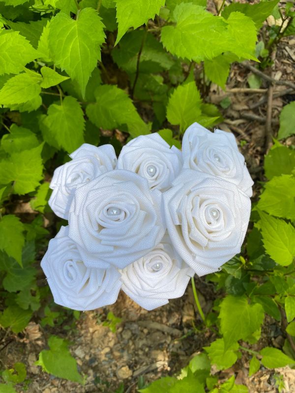White Linen Roses with Stems, Linen Flower Bouquet, Linen Flowers, Linen Roses, 12th Wedding Anniversary Gift, Linen Gift for Her, Twelfth