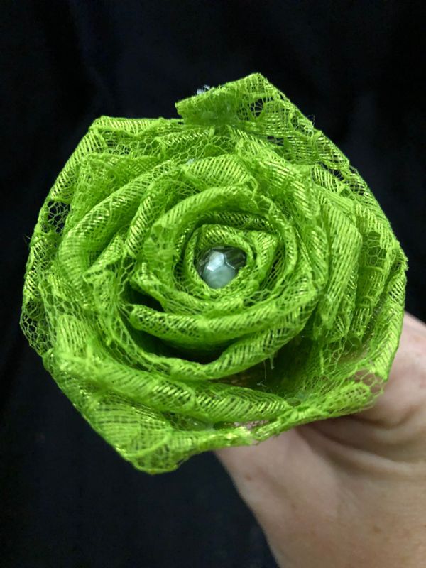 Lime Green Lace Roses with Stems, Lace Flower Bouquet, Lace Flower, Lace Roses, 13th Wedding Anniversary Gift, Lace Gift for Her, Thirteenth