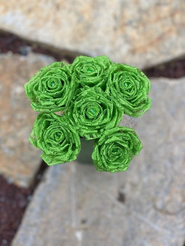 Lime Green Lace Roses with Stems, Lace Flower Bouquet, Lace Flower, Lace Roses, 13th Wedding Anniversary Gift, Lace Gift for Her, Thirteenth