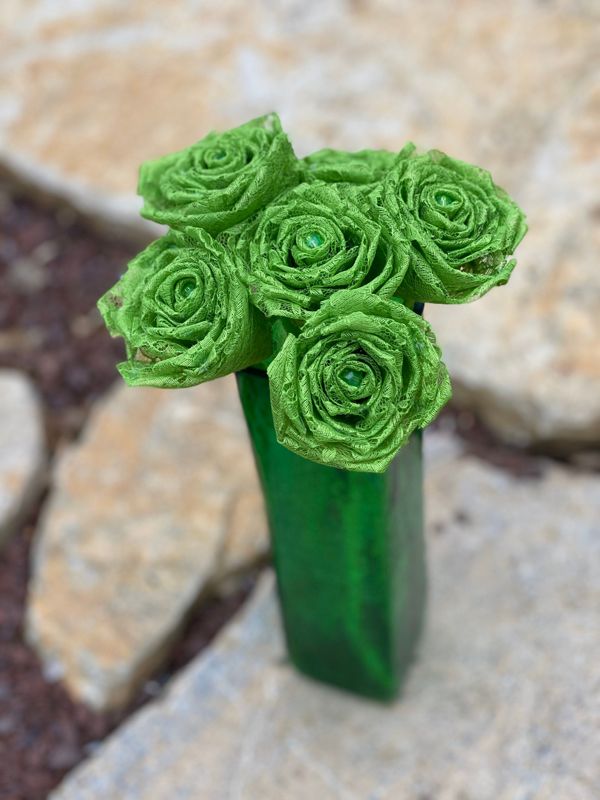 Lime Green Lace Roses with Stems, Lace Flower Bouquet, Lace Flower, Lace Roses, 13th Wedding Anniversary Gift, Lace Gift for Her, Thirteenth