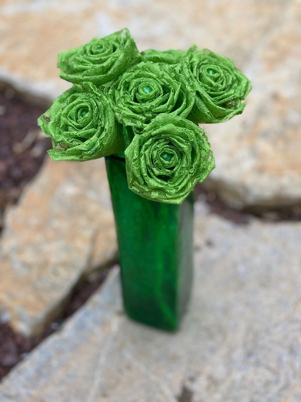 Lime Green Lace Roses with Stems, Lace Flower Bouquet, Lace Flower, Lace Roses, 13th Wedding Anniversary Gift, Lace Gift for Her, Thirteenth