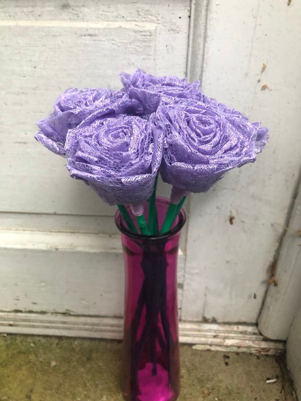 Lavender Lace Roses with Stem, Lace Flower Bouquet, Lace Flower, Lace Rose, 13th Wedding Anniversary Gift, Lace Gift for Her, Thirteenth